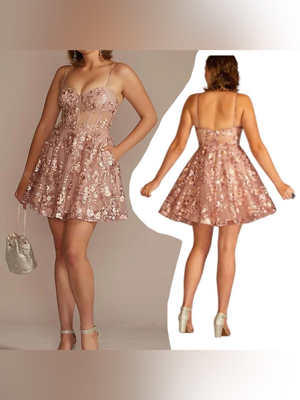 Jules & Cleo blush corset floral embroidery short dress ethereal fairy sz 6